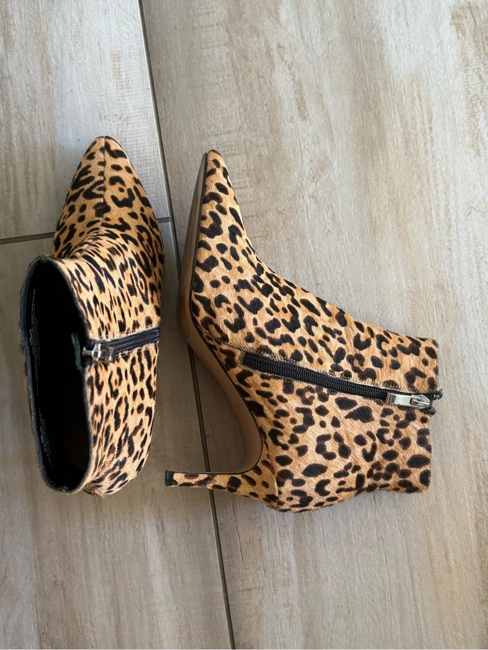 Halogen Leopard Print Pointed Toe Ankle Boots in Tan and Brown